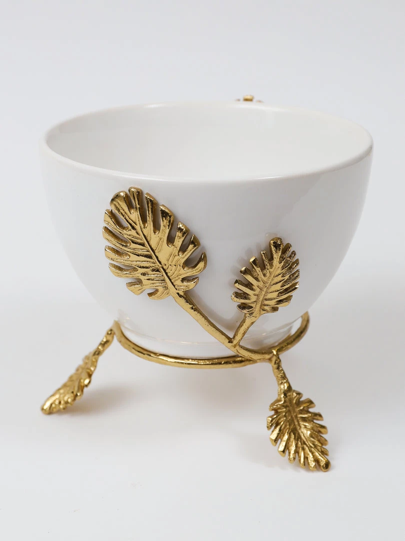 Inspire Me! Home Decor White Ceramic Bowl With Gold Leaf Details (2 Sizes) 8 Inspire Me! Home Decor White Ceramic Bowl With Gold Leaf Details (2 Sizes)