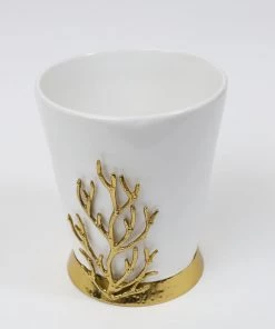 Inspire Me! Home Decor White Ceramic Utensil Holder With Gold Textured Details & Base " From Pops Of Color Home Collection"