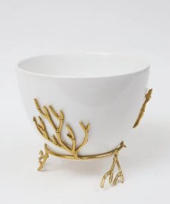 Inspire Me! Home Decor White Ceramic Bowl With Gold Textured Details (2 Sizes) " From Pops Of Color Home Collection"