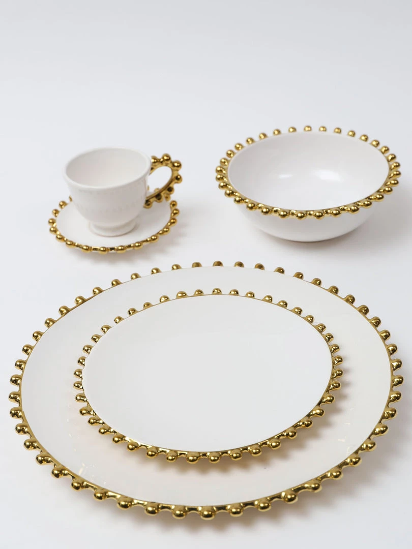 Inspire Me! Home Decor White And Gold Beaded Dinner Set 4 Inspire Me! Home Decor White And Gold Beaded Dinner Set