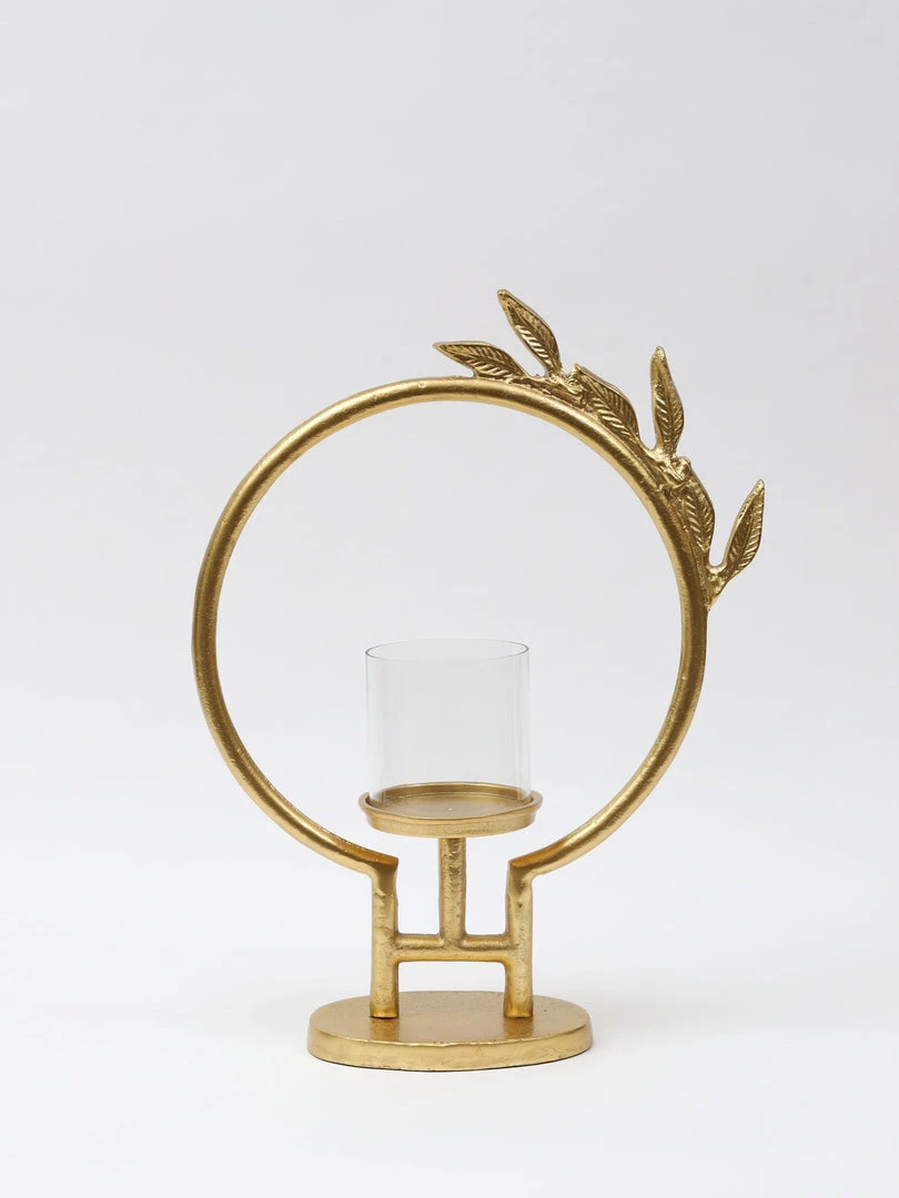 Inspire Me! Home Decor Golden Circle Leaf Design Hurricane Candle Holder (2 Sizes) " From Pops Of Color Home Collection" 9 Inspire Me! Home Decor Golden Circle Leaf Design Hurricane Candle Holder (2 Sizes) " From Pops Of Color Home Collection"