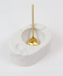 Inspire Me! Home Decor White Marble Salt & Pepper Bowl With Gold Spoon