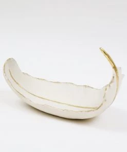 Inspire Me! Home Decor White And Gold Feather Decorative Bowl