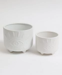 Inspire Me! Home Decor White Ceramic Evil Eye Planter (2 Sizes)