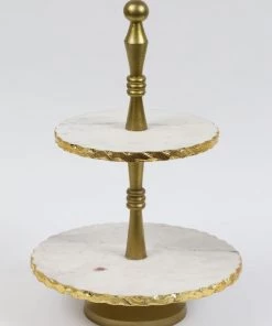 Inspire Me! Home Decor Two-Tiered Marble Cake Stand With Gold Base