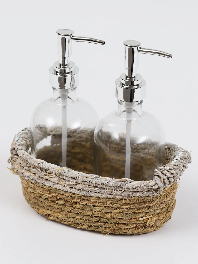 Inspire Me! Home Decor Silver Glass Soap Dispenser And Basket Set (3-piece Set) 4 Inspire Me! Home Decor Silver Glass Soap Dispenser And Basket Set (3-piece Set)