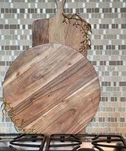 Inspire Me! Home Decor Gold Round Wood Charcuterie Board With Textured Design " From Pops Of Color Home Collection"