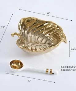 Inspire Me! Home Decor Gold Leaf Snack Bowl And Spoon Set