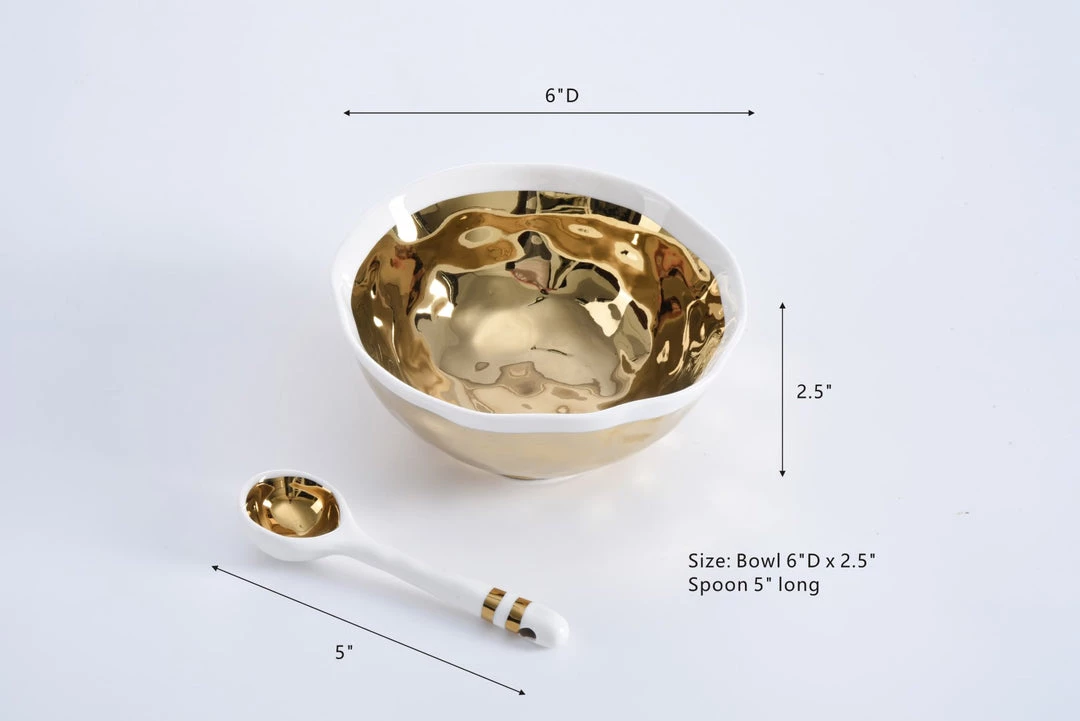 Inspire Me! Home Decor Gold And White Snack Bowl And Spoon Set 9 Inspire Me! Home Decor Gold And White Snack Bowl And Spoon Set