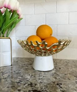 Inspire Me! Home Decor Textured Design Bowl With White Marble Base (2 Colors) "From Pops Of Color Home Collection"