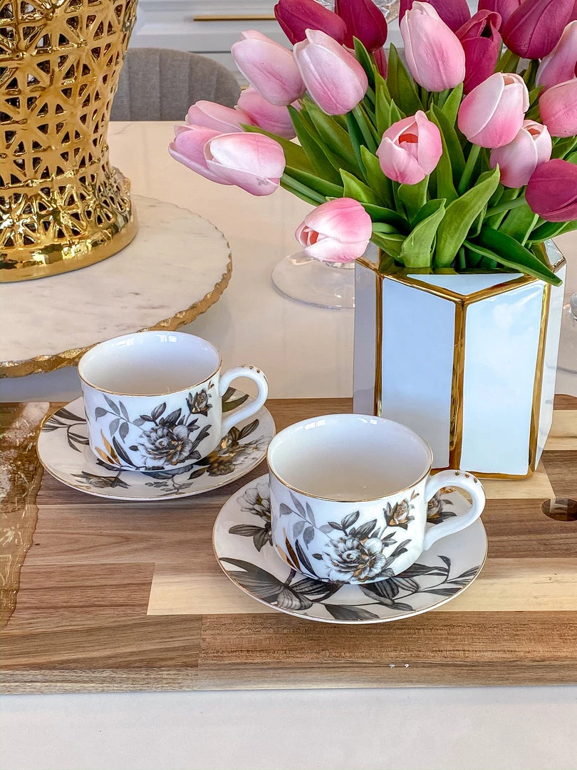 Inspire Me! Home Decor Black And Gold Metallic Peony Coffee Cup & Saucer 3 Inspire Me! Home Decor Black And Gold Metallic Peony Coffee Cup & Saucer