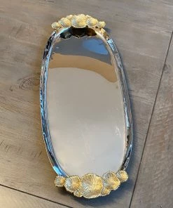 Inspire Me! Home Decor Silver Oval Tray With Gold Floral Handles