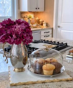 Inspire Me! Home Decor Glass Cake Dome With Gold Mosaic Handle