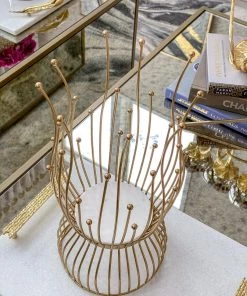 Inspire Me! Home Decor Gold Metal And Marble Hurricane Candle Holder