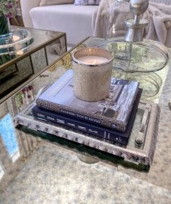 Inspire Me! Home Decor Glass Rectangle Tray With Silver Handles And Ruffled Edge