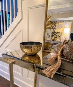 Inspire Me! Home Decor Metal Bowl With Gold And Black Crocodile Print