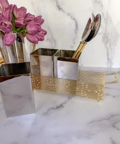 Inspire Me! Home Decor Silver And Gold Metal 3 Section Silverware Holder