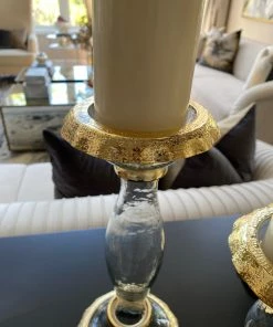 Inspire Me! Home Decor Glass Candle Holders With Gold Ruffle Detail (2 Sizes)