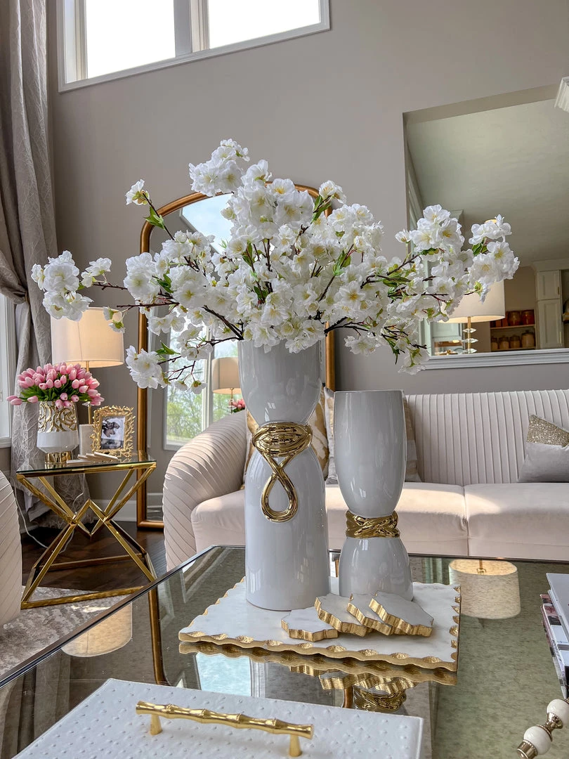 Inspire Me! Home Decor White Ceramic Vase With Elegant Gold Details (2 Sizes) 5 Inspire Me! Home Decor White Ceramic Vase With Elegant Gold Details (2 Sizes)