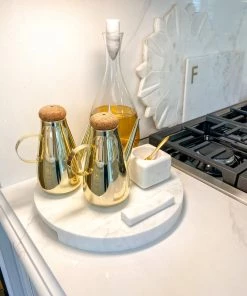 Inspire Me! Home Decor Round Marble Tray With Handle Grooves