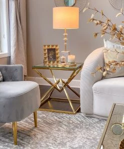 Inspire Me! Home Decor Gold Geometric Glass Top Side Table