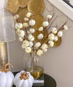 Inspire Me! Home Decor White Velvet Decorative Pumpkin With Gold Stem