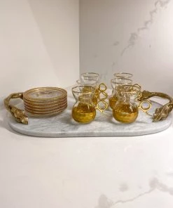 Inspire Me! Home Decor Glass Teacup Set With Gold Hammered Texture And Metal Handle (Set Of 6)