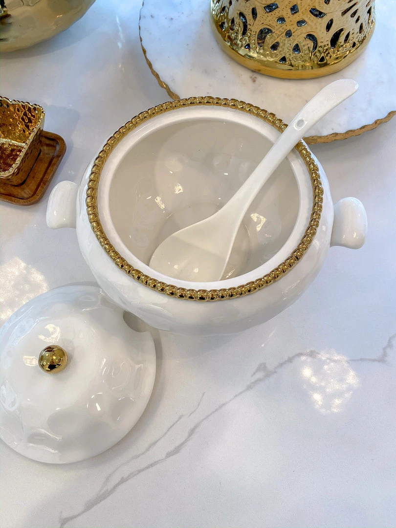 Inspire Me! Home Decor Gold And White Beaded Soup Tureen & Ladle 6 Inspire Me! Home Decor Gold And White Beaded Soup Tureen & Ladle