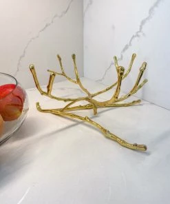 Inspire Me! Home Decor Large Glass Bowl W/ Metal Gold Branch Base