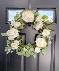 Inspire Me! Home Decor White Rose And Eucalyptus Wreath