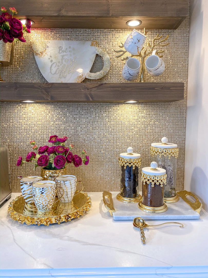 Inspire Me! Home Decor Gold Beaded Canisters W/ Marble Lid (3 Sizes) 9 Inspire Me! Home Decor Gold Beaded Canisters W/ Marble Lid (3 Sizes)