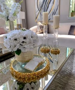 Inspire Me! Home Decor Round Glass Tray With Gold Floral Edge