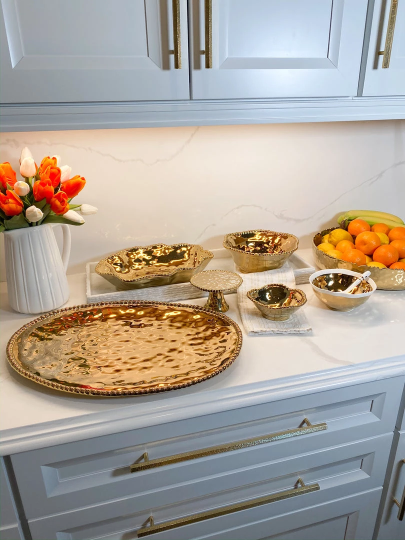 Inspire Me! Home Decor Gold Wavy Beaded Serving Bowl 5 Inspire Me! Home Decor Gold Wavy Beaded Serving Bowl