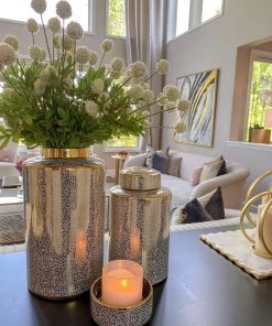 Inspire Me! Home Decor Jars White And Gold Elegant Jar With Lid (2 Sizes)