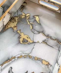Inspire Me! Home Decor Marble Tray With Gold Edges And Metallic Marble Pattern (2 Sizes)