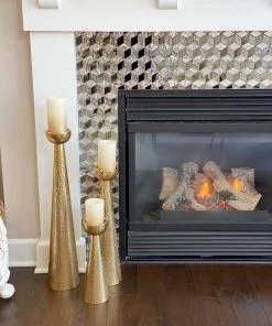 Inspire Me! Home Decor X-Tall Gold Textured Candle Holders (3 Sizes)