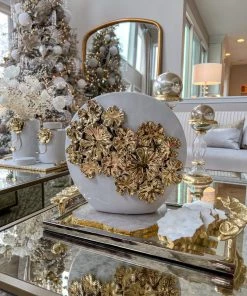 Inspire Me! Home Decor White Vase With Gold Floral Design