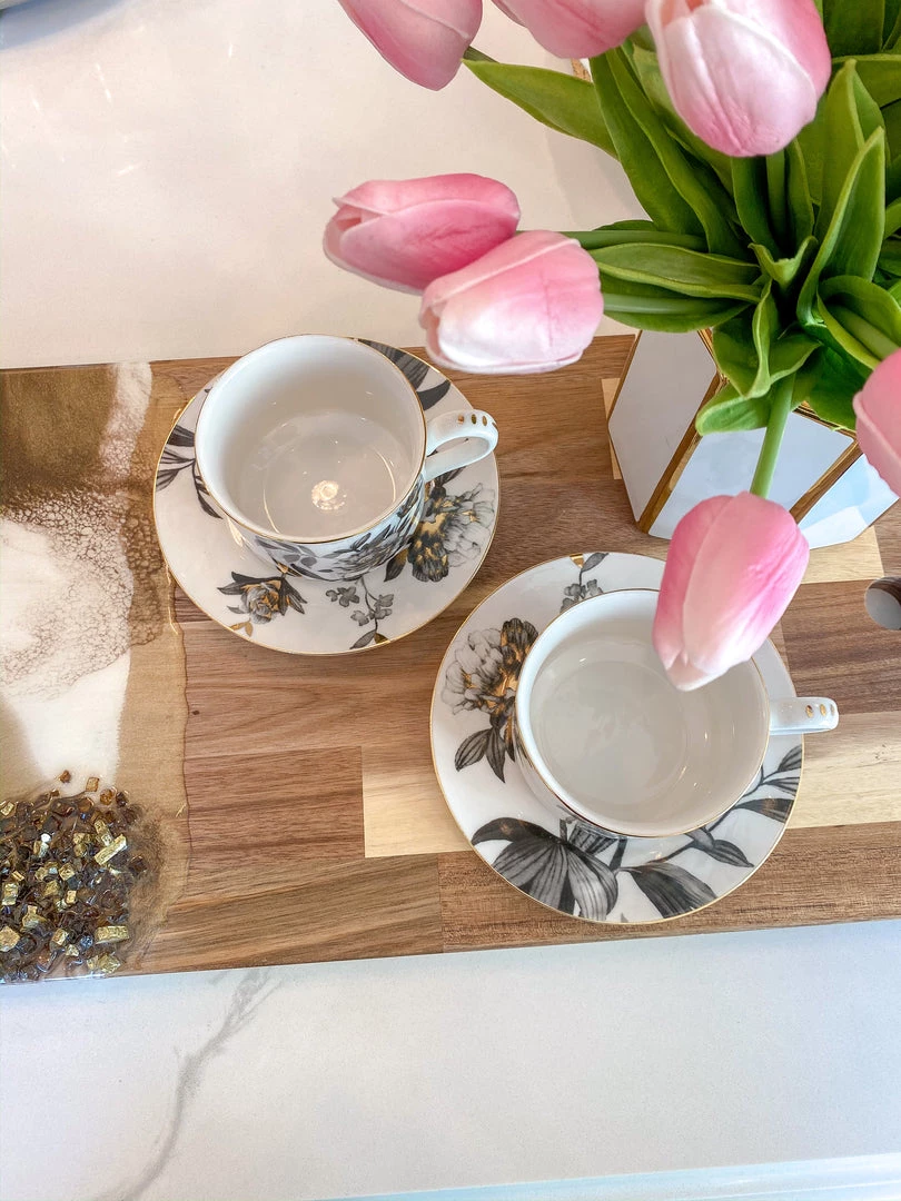 Inspire Me! Home Decor Black And Gold Metallic Peony Coffee Cup & Saucer 4 Inspire Me! Home Decor Black And Gold Metallic Peony Coffee Cup & Saucer