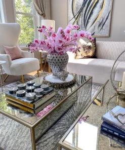 Inspire Me! Home Decor Round Marble Tray With Silver Floral Edge