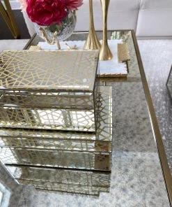 Inspire Me! Home Decor Mirror Gold Geometric Pattern Boxes (Set Of 2)