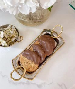 Inspire Me! Home Decor Silver Metal Tray With Open Gold Handles