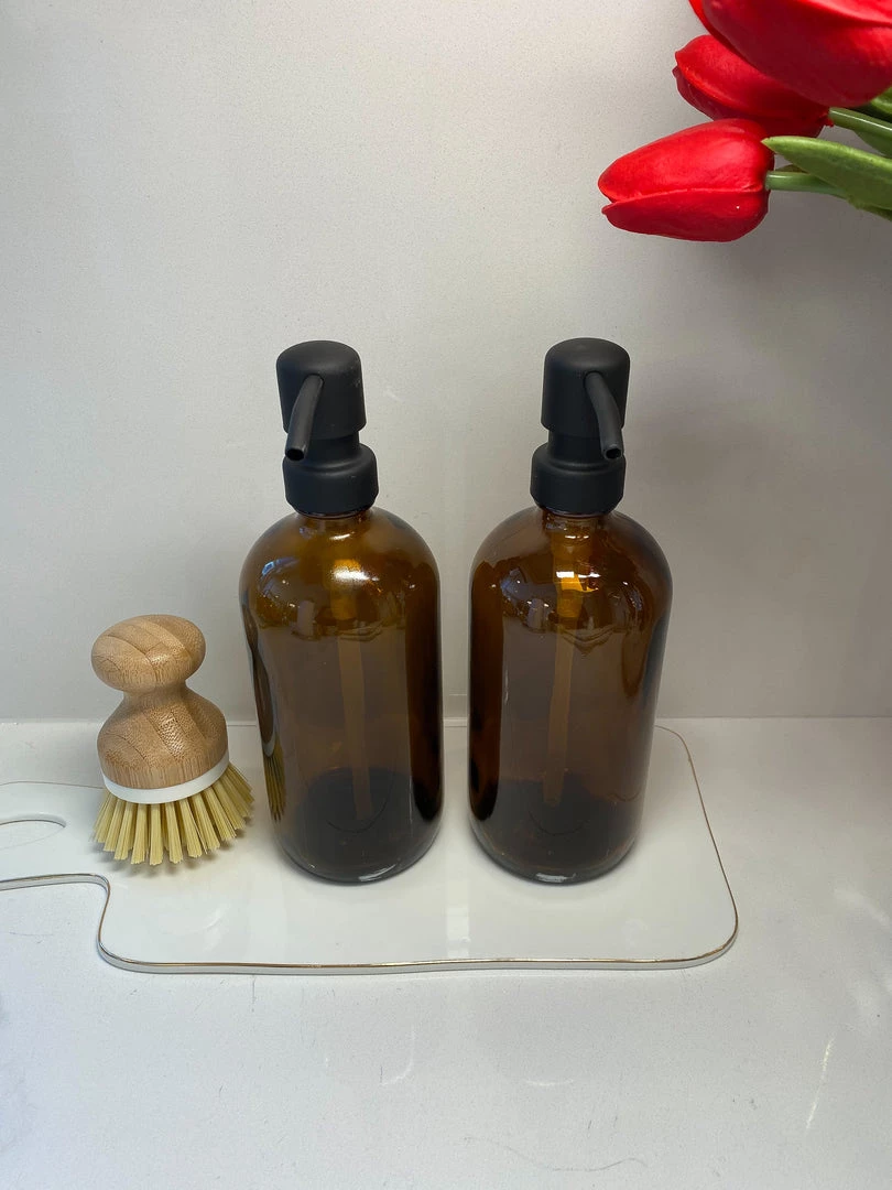 Inspire Me! Home Decor Amber Glass Soap Dispenser W/ Matte Black Finish Pump KITCHEN 4 Inspire Me! Home Decor Amber Glass Soap Dispenser W/ Matte Black Finish Pump KITCHEN
