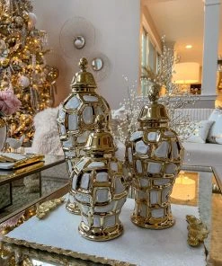 Inspire Me! Home Decor Gold & White Ginger Jar (3 Sizes) 12 Inspire Me! Home Decor Gold & White Ginger Jar (3 Sizes)