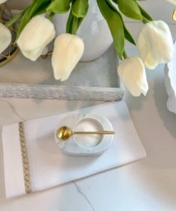 Inspire Me! Home Decor White Marble Salt & Pepper Bowl With Gold Spoon