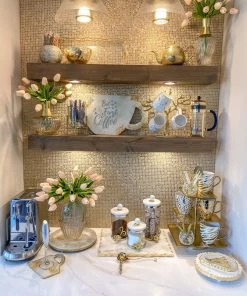 Inspire Me! Home Decor Gold Or Silver Metal Floral Glass Canisters With Marble Lid-With Metal Rim (3 Sizes) (2 Colors)