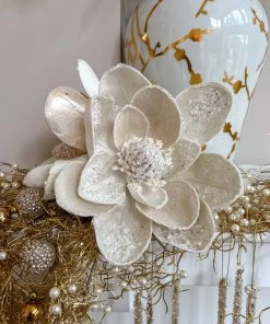 Inspire Me! Home Decor Floral Stems Large White Beaded Magnolia Stem