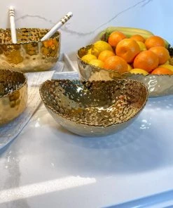 Inspire Me! Home Decor Gold Oval Hammered Porcelain Bowl