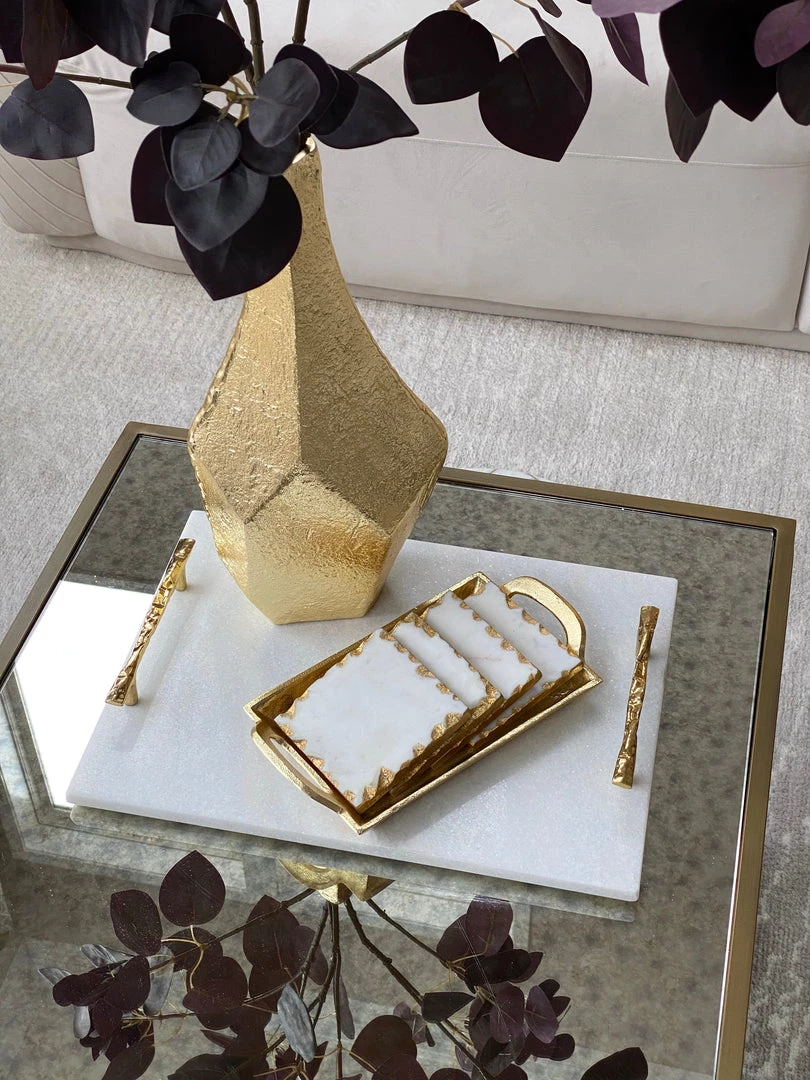 Inspire Me! Home Decor Marble Coasters W/ Gold Trim And Tray Set 11 Inspire Me! Home Decor Marble Coasters W/ Gold Trim And Tray Set