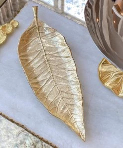 Inspire Me! Home Decor Long Slim Gold Metal Leaf Tray