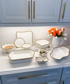 Inspire Me! Home Decor Gold And White Beaded Sectioned Serving Dish